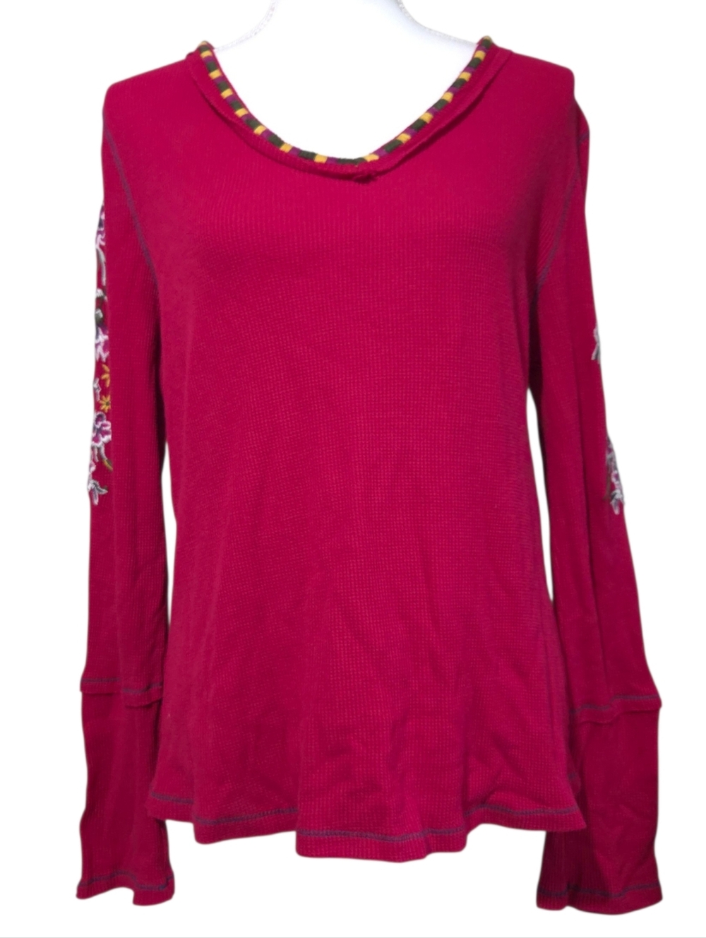Sundance Fuchsia Long-Sleeve Embroidered Scoop Neck Top